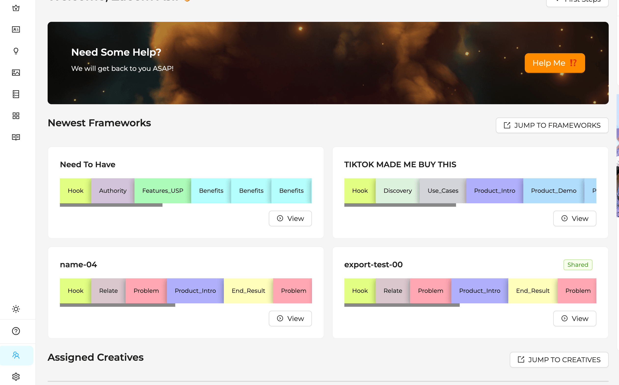 Viscap creative management dashboard with ad templates